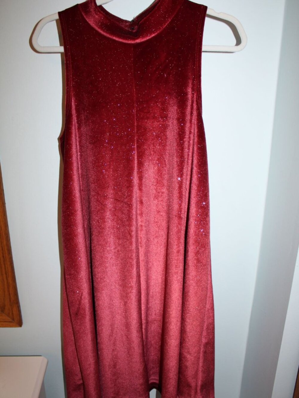 Harper Canyon Size L 10-12 Rust Burgundy Velour Glitter Stretch A-line Dress NWT